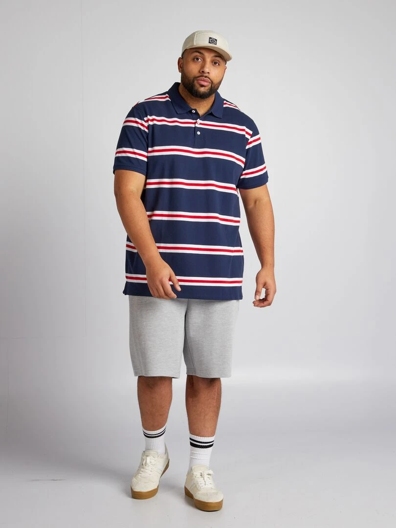 Polo en coton à rayures   Noir