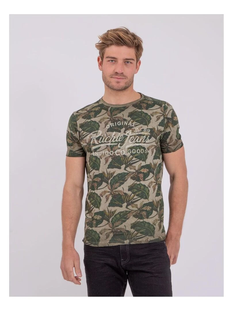 T shirt manches courtes col rond pur coton NIRAMAX Kaki