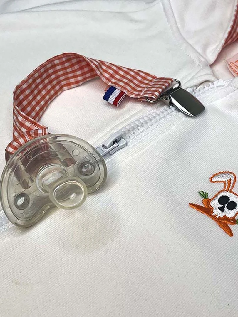 Attache Tétine en Coton Bio Teddy Vichy   Orange