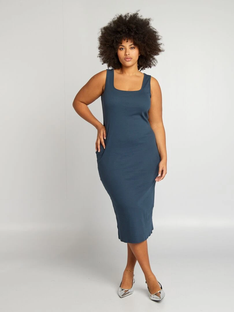 Robe midi côtelée Bleu marine