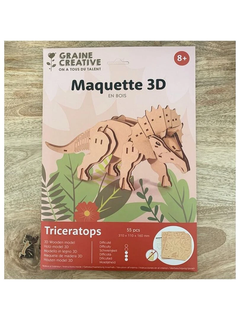 Triceratops maquette 3D en bois N/A