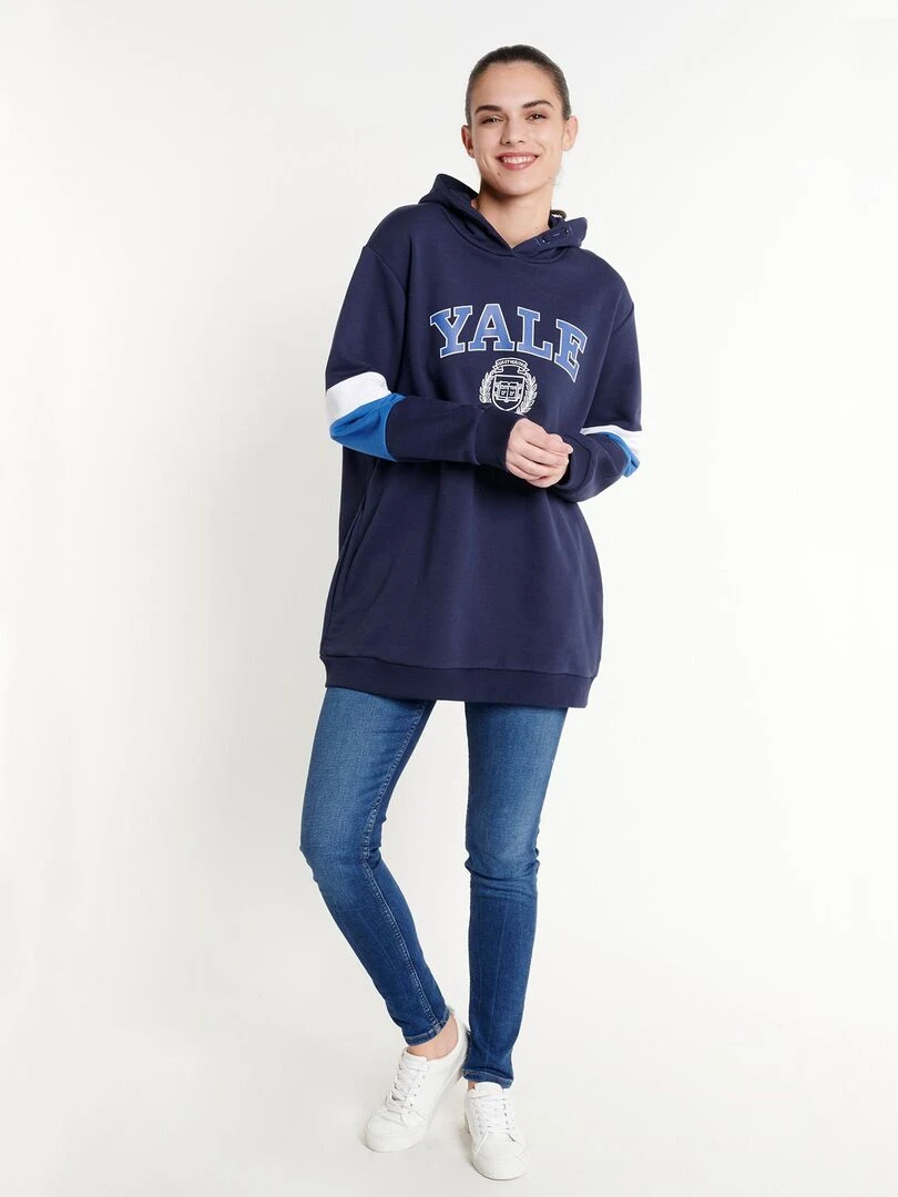 Sweat robe à capuche adulte YALE college imprimé Bulldog Polycoton Bleu marine XXL Bleu marine