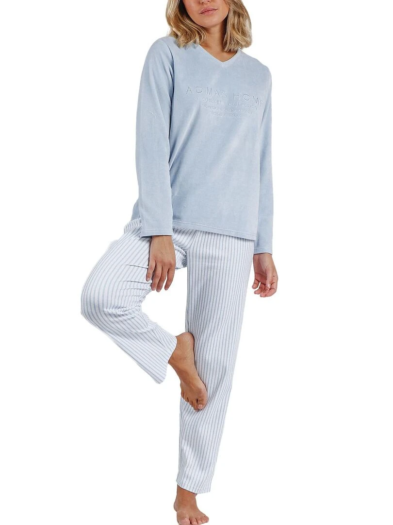 Pyjama pantalon top manches longues Comfort Home Bleu