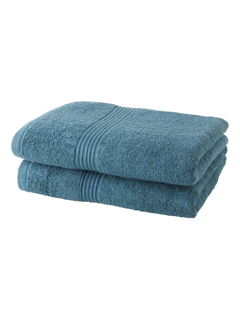 Lot de 2 serviettes de toilette coton uni ESSENTIAL Bleu pétrole