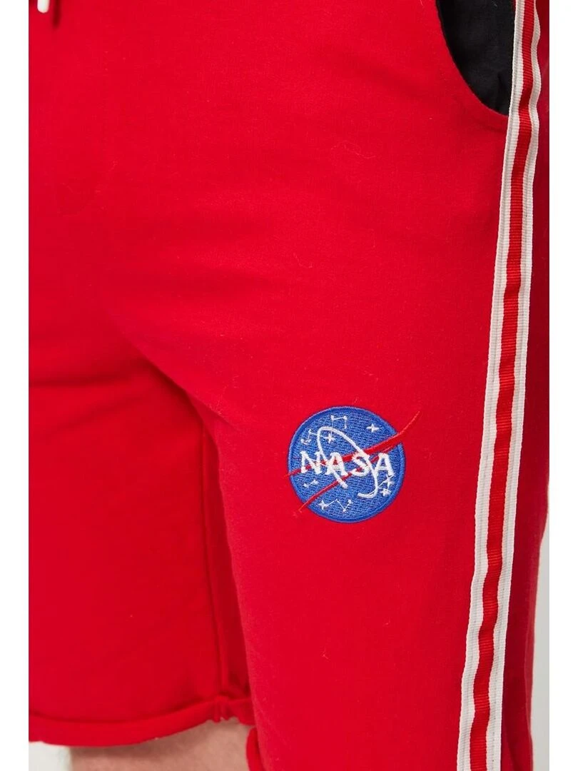 Nasa Bermuda homme imprimé logo en coton Rouge