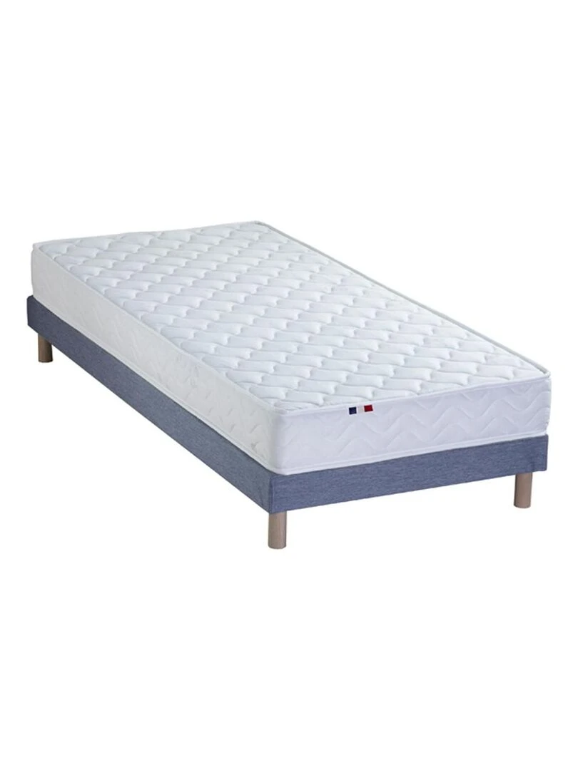 Ensemble Matelas Ressorts Fermes biconiques SPECTRE + Sommier Made in France Sommier Bleu denim Bleu Blanc