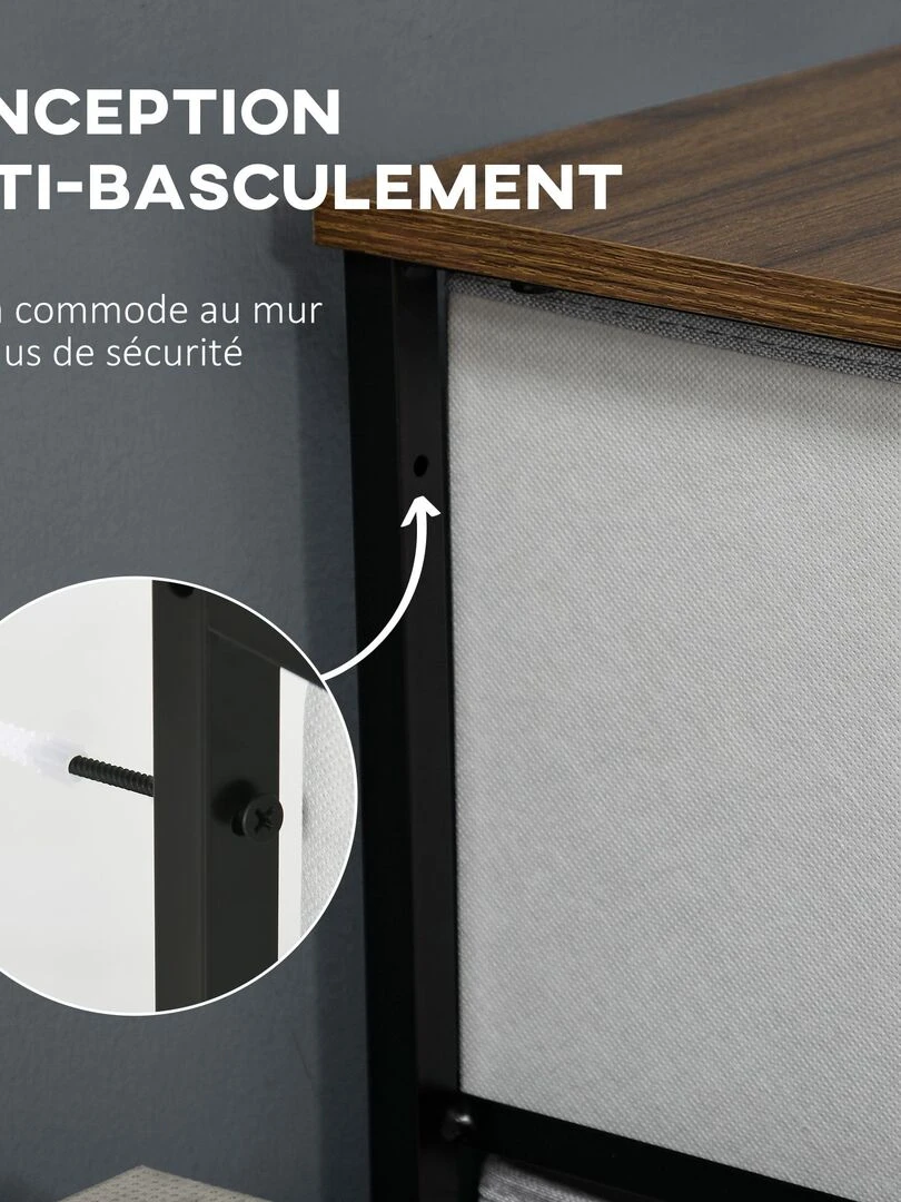 Commode 8 tiroirs pliables acier noir aspect bois non tissé gris   Gris