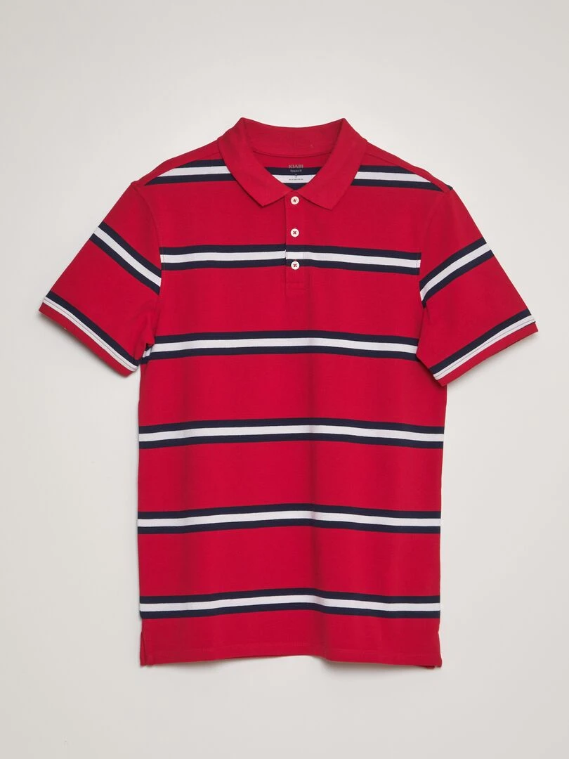 Polo à rayures en piqué de coton Rouge/bleu marine