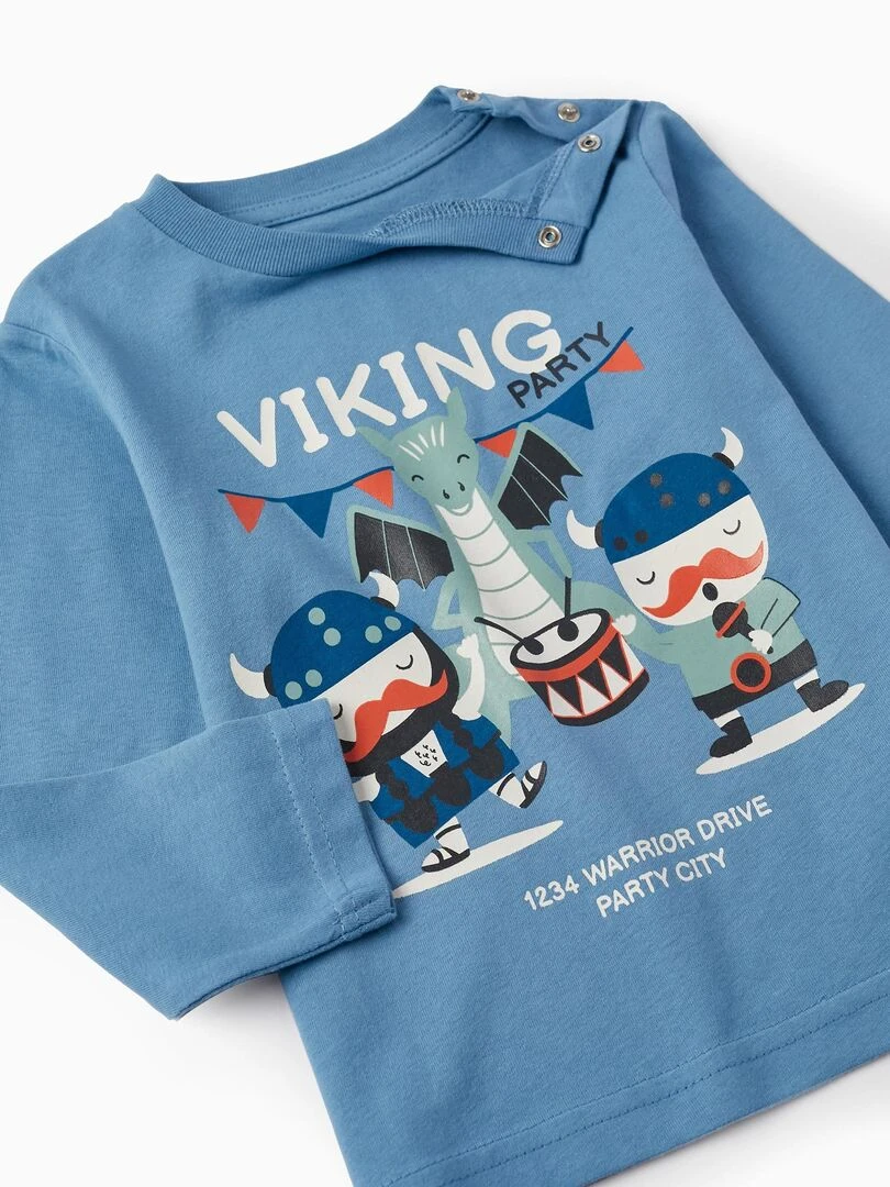 T shirt en jersey de coton pour bébé garçon 'Viking Party' manches longues  NORTHERN CALLING   Bleu