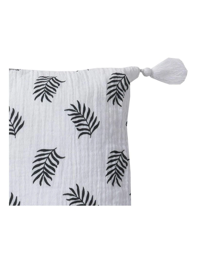 Coussin en double gaze de coton avec imprimé feuillage 'Deko&co' Blanc Gris anthracite
