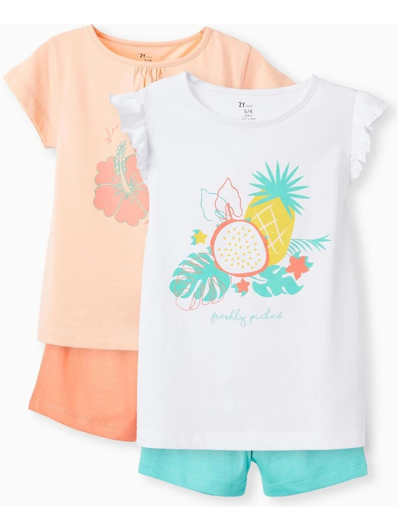 2 Pyjamas En Coton Pour Fille 'Island Vibes' manches courtes FIJI ISLANDS Multicolore