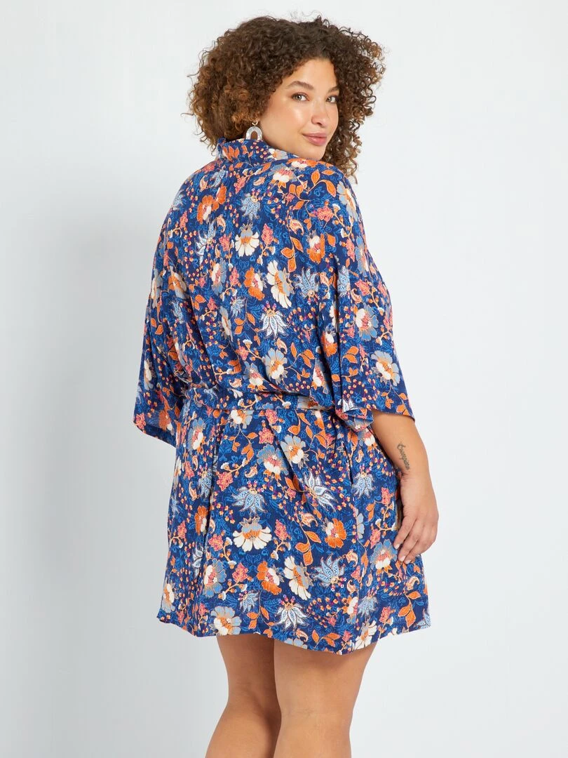 Kimono imprimé en matière crêpée   Bleu