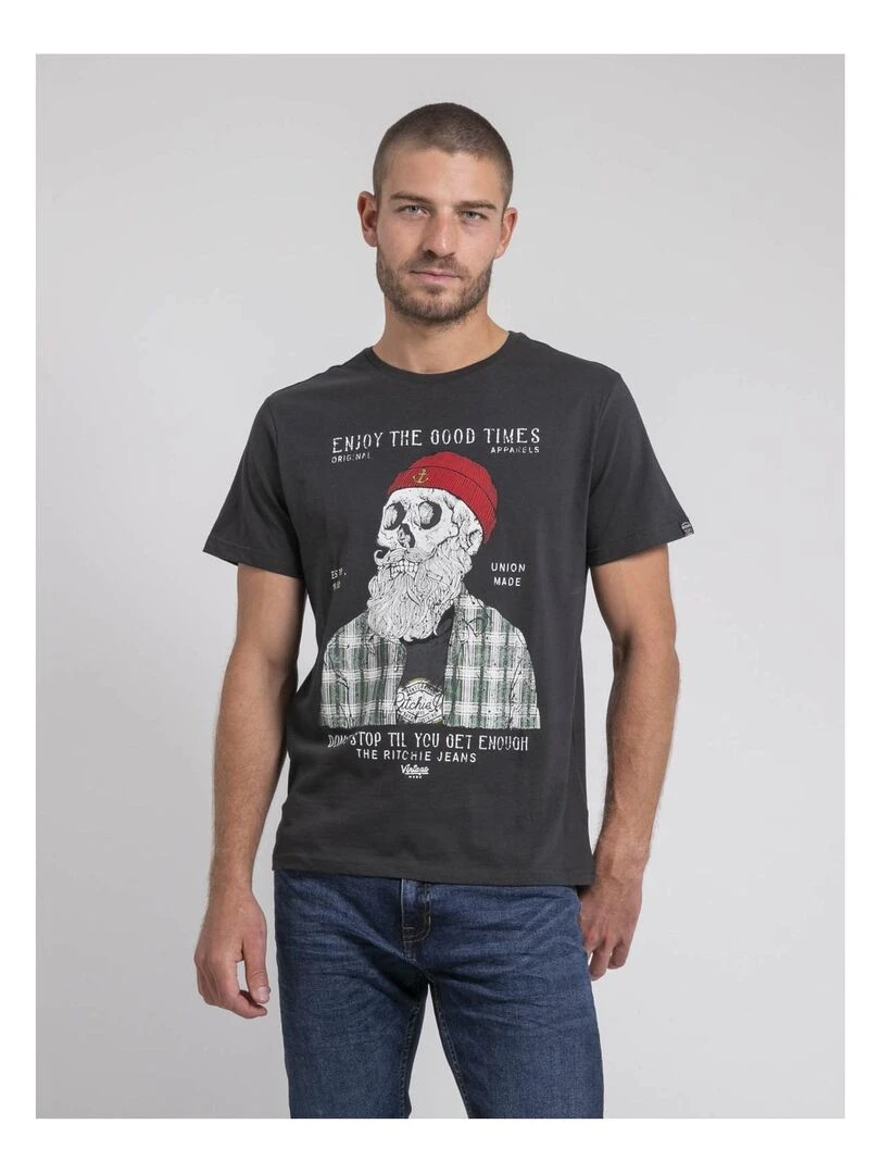 T shirt col rond pur coton JORUSTIX Gris