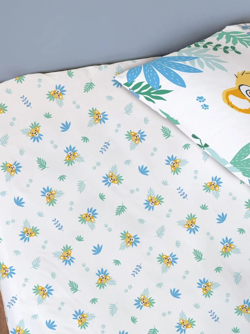 Drap housse imprimé 100% coton DISNEY HOME LE ROI LION SIMBA Blanc