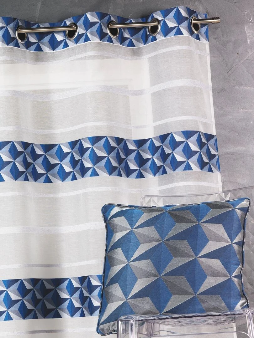 Voilage en jacquard fantaisie à rayures horizontales Bleu