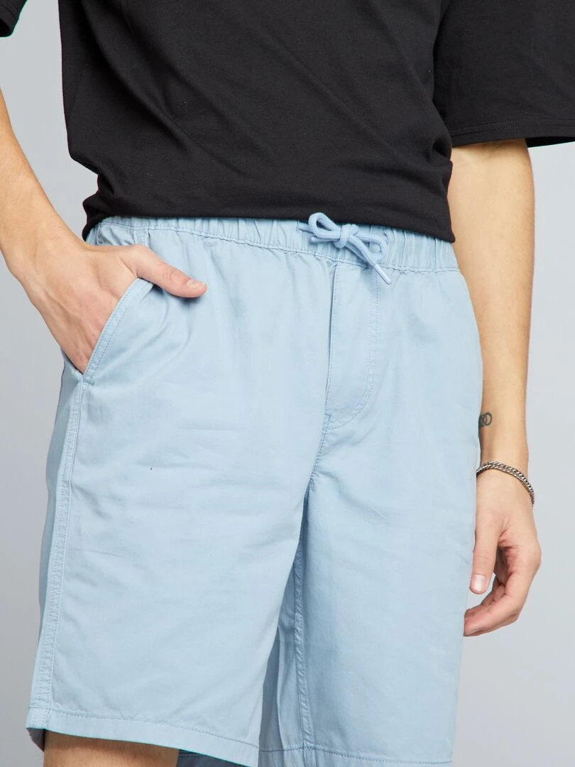 Short élastique en coton   Bleu