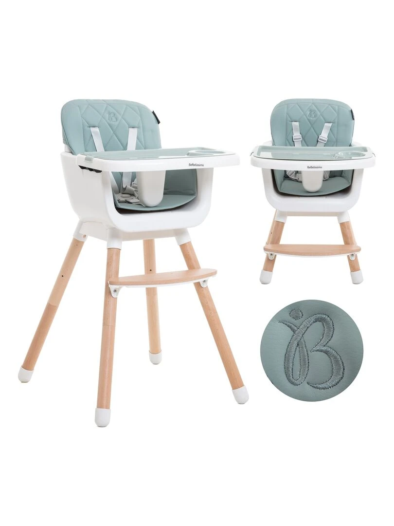 Chaise Haute bébé Évolutive Réglable en Bois 2 en 1 – 6 mois jusqu’à 5 ans vert Vert