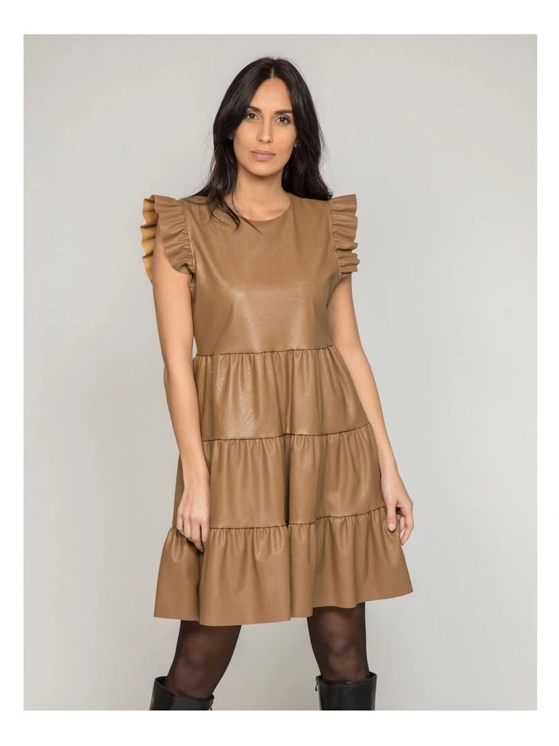 Robe courte similicuir IODINE Beige