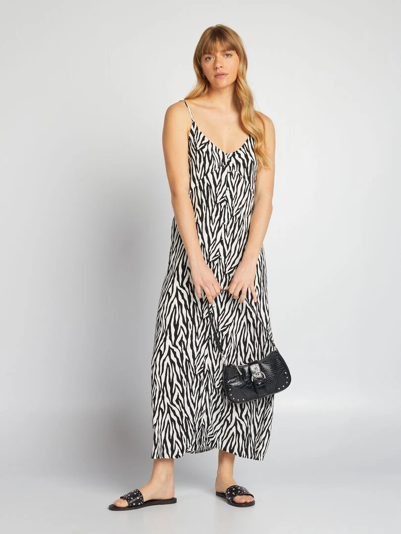 Robe longue fluide à fines bretelles Noir zèbre