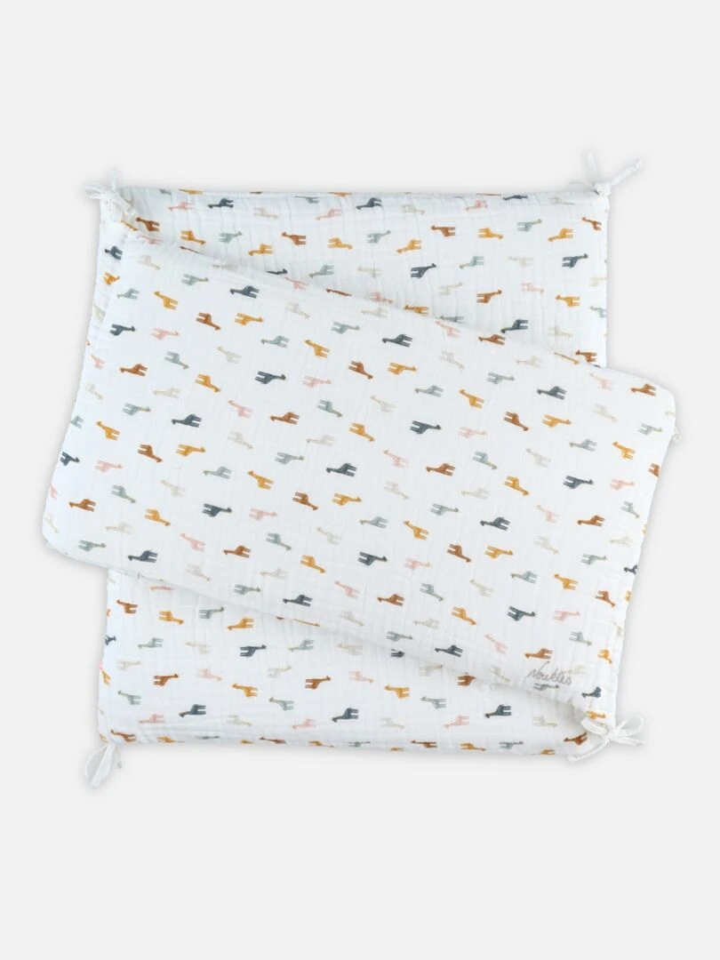 Tour de lit respirant imprimé girafes  mousseline BIO   Blanc