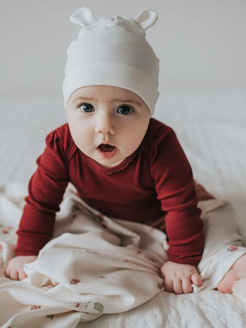 Bonnet ourson bébé en bambou Uni Bleu marine