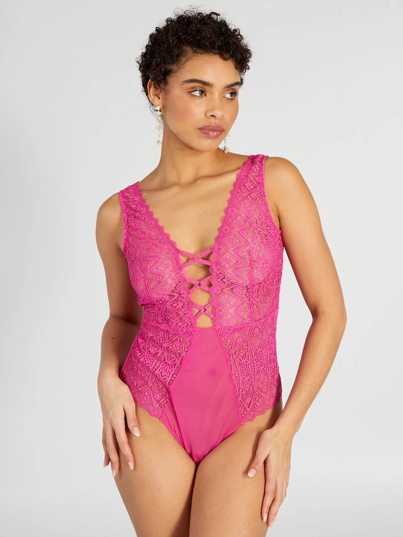 Body en tulle et dentelle   Rose