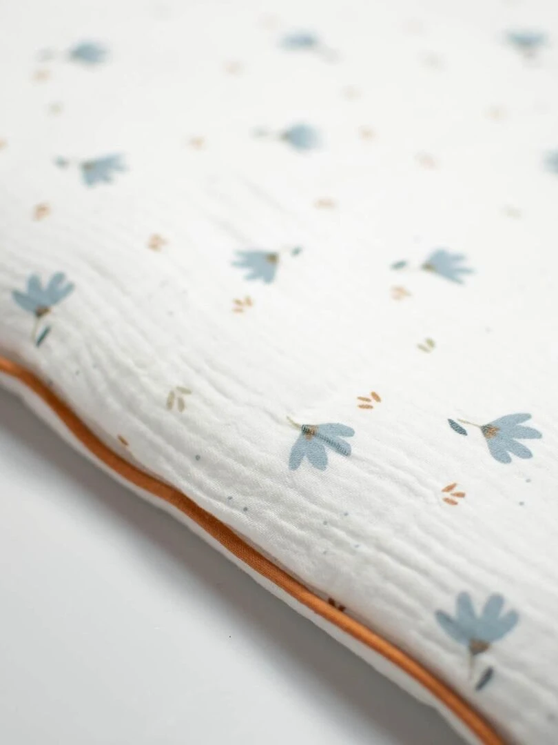 Oreiller plat réversible en gaze de coton Bleuet Blanc
