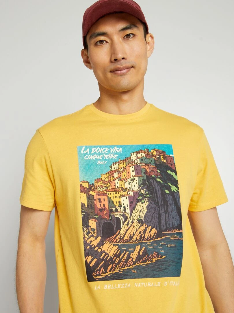 T shirt en coton imprimé   jaune