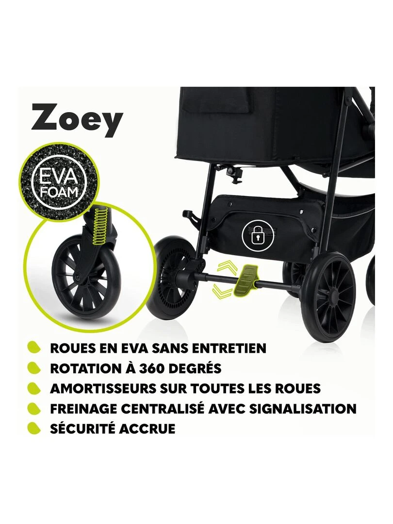 LIONELO Zoey   Poussette bébé compacte Buggy   De 6 à 36 mois   Capote XXL   Gris   Noir Gris