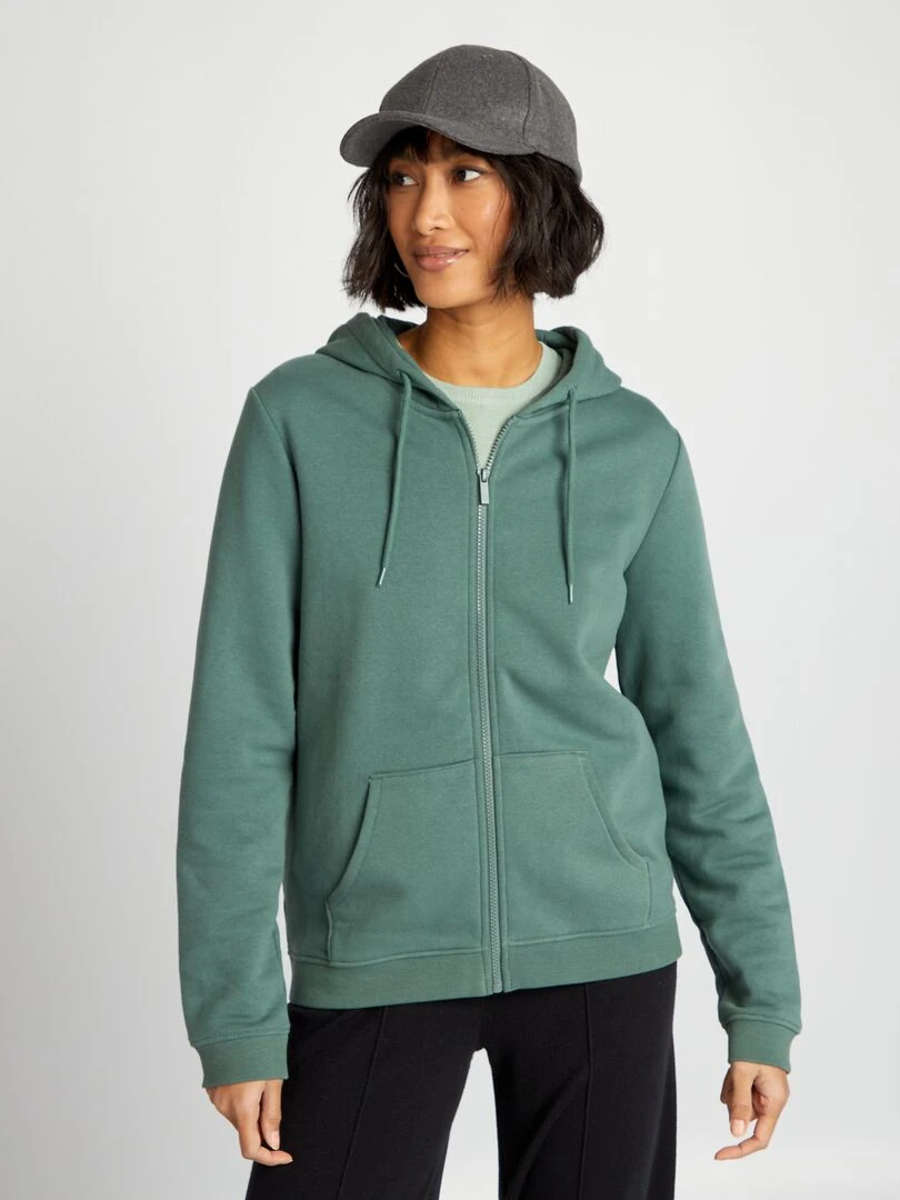 Sweat zippé à capuche   vert grisé