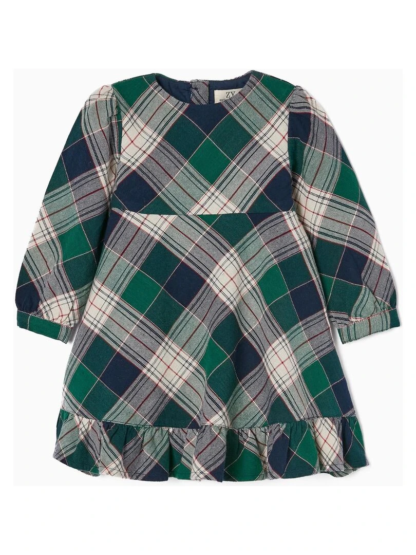 Robe en coton à carreaux pour bébé fille 'You&Me' manches longues NOËL Bleu foncé