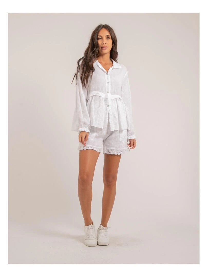 Short fluide en gaze de coton XEMKE   Blanc