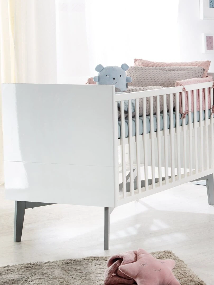 ROBA Lit bébé évolutif "Retro 2" 70x140 Convertible Hauteur Réglable Blanc Brillant/Gris Mat Blanc