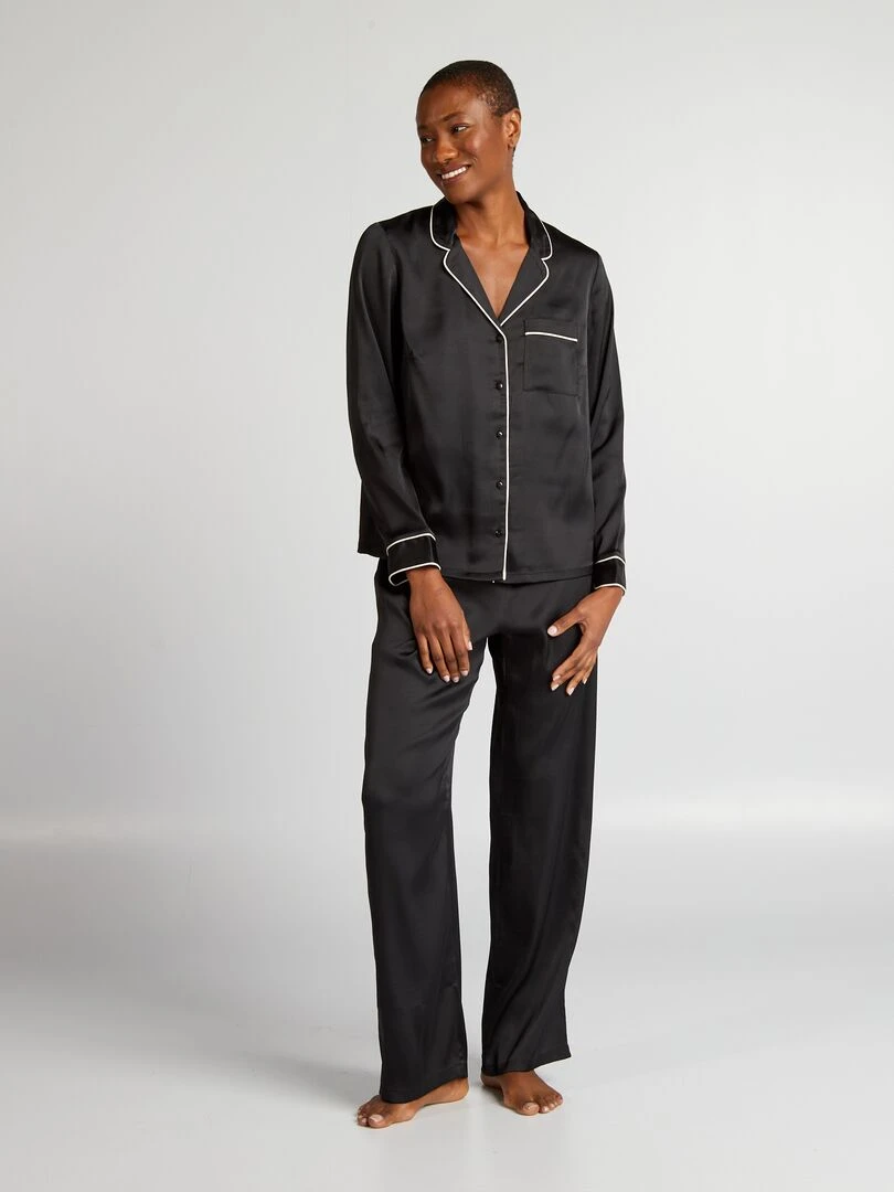 Ensemble pyjama chemisier + pantalon 2 pièces noir