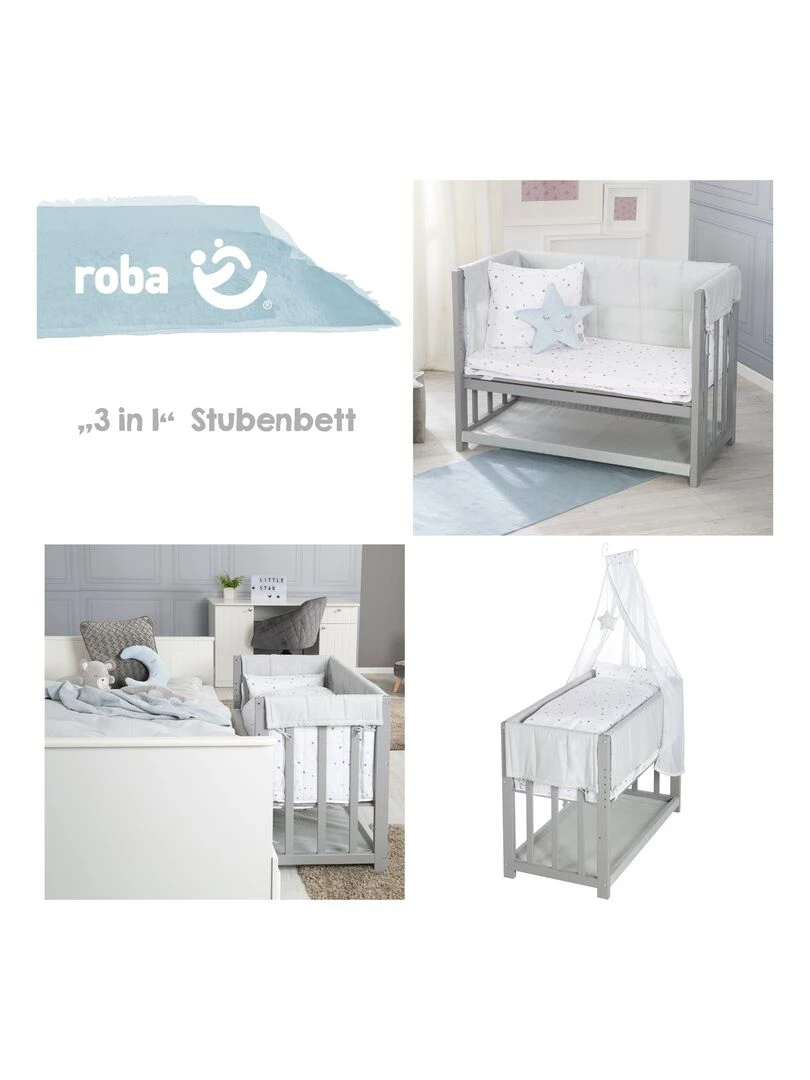 ROBA Berceau Cododo "Sternenzauber Grau" 3en1 + Équipement – Gris/Blanc   Gris