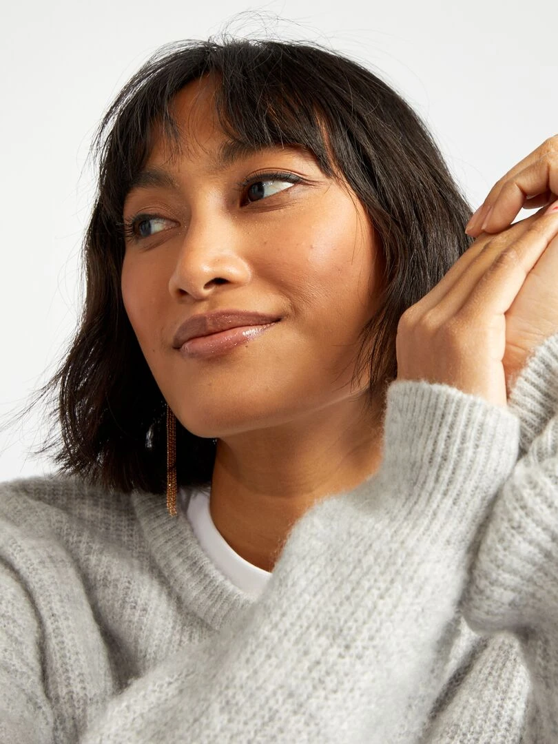 Pull en maille côtelée douce   Gris