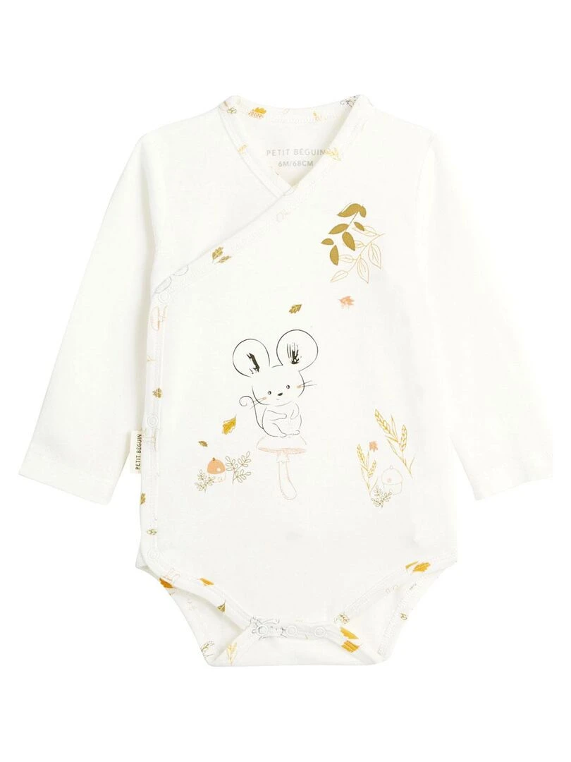 Lot de 2 bodies bébé manches longues ouverture croisée Mini Souris Ecru