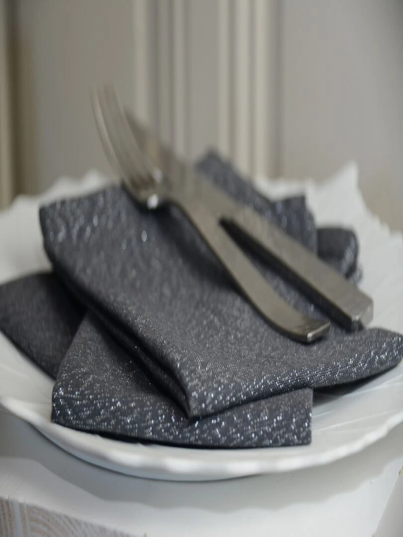 3 Serviettes de table Etincelle gris anthracite