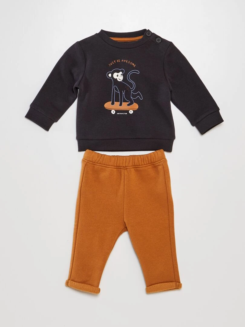 Ensemble jogging sweat + pantalon 2 pièces Gris
