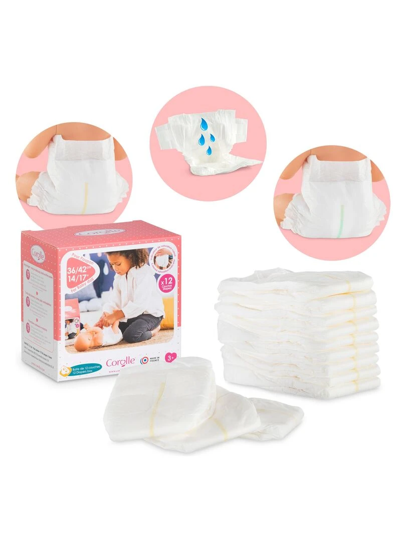 Boîte de 12 couches pour poupon 36 et 42 cm N/A