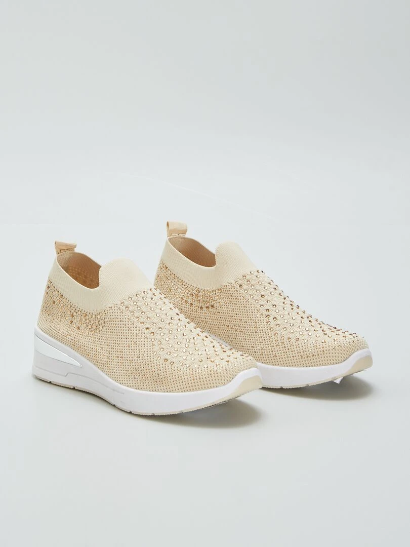 Baskets en mesh et strass Beige