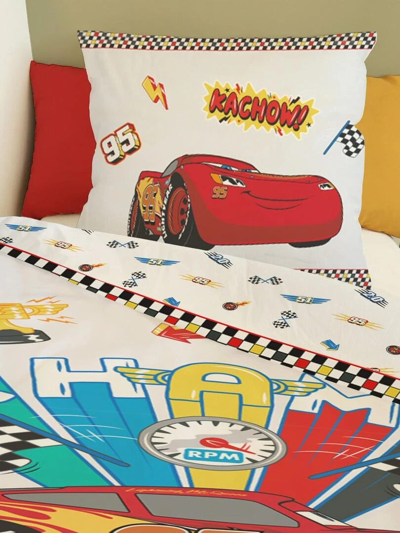 Housse de couette Cars Disney 140x200 cm   100% Coton   Blanc et rouge   Blanc