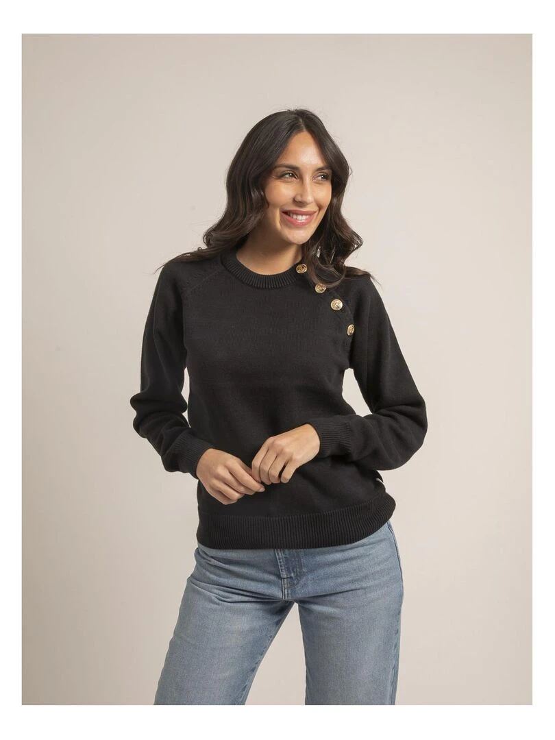 Pull col rond pur coton KORDINE Bleu marine