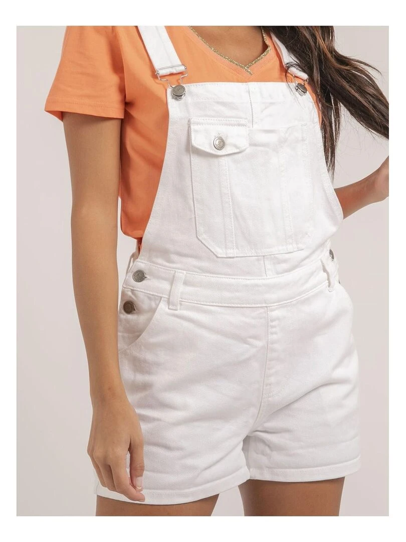 Salopette short en denim XORTA   Blanc