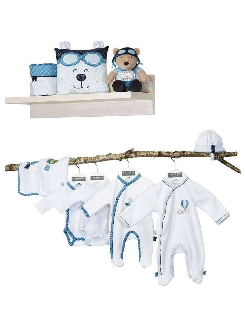 Pyjama bébé à manches longues en velours   SAUTHON   Blanc Bleu marine