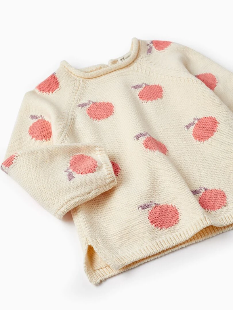 Pull en Maille de Coton pour Bébé Fille 'Apricots'  SICILIAN DAYS   Ecru