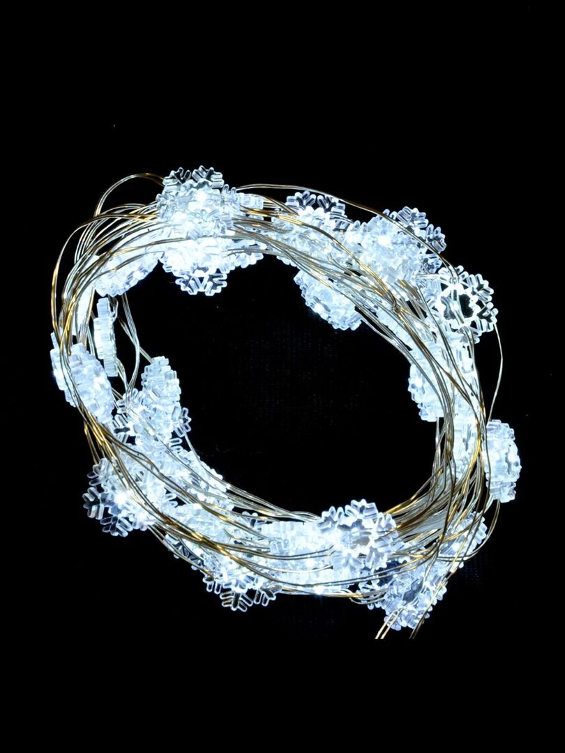 Guirlande interieur fil cuivre 20 flocons blanc Blanc