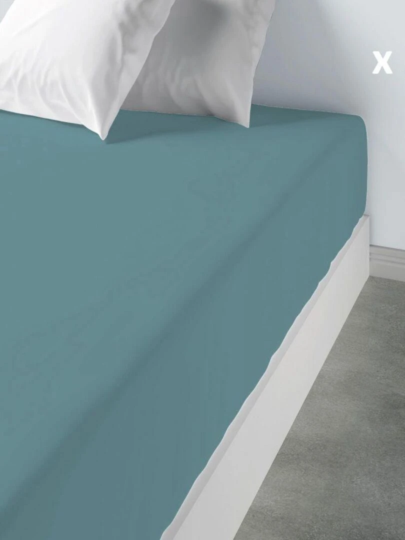 2 Draps housse 80x200 +35 cm 100% Coton 57 fils   Bleu lagon