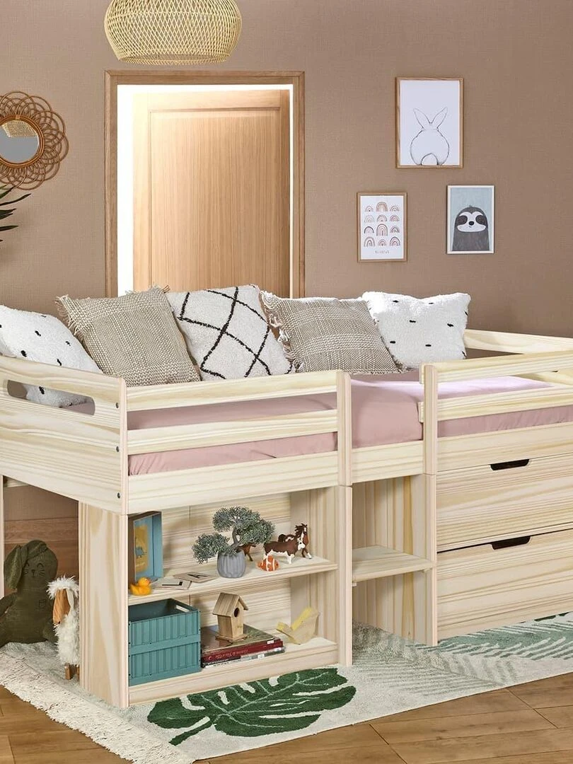 Lit mi hauteur avec matelas Hoby   AKITEN RETAIL   Marron