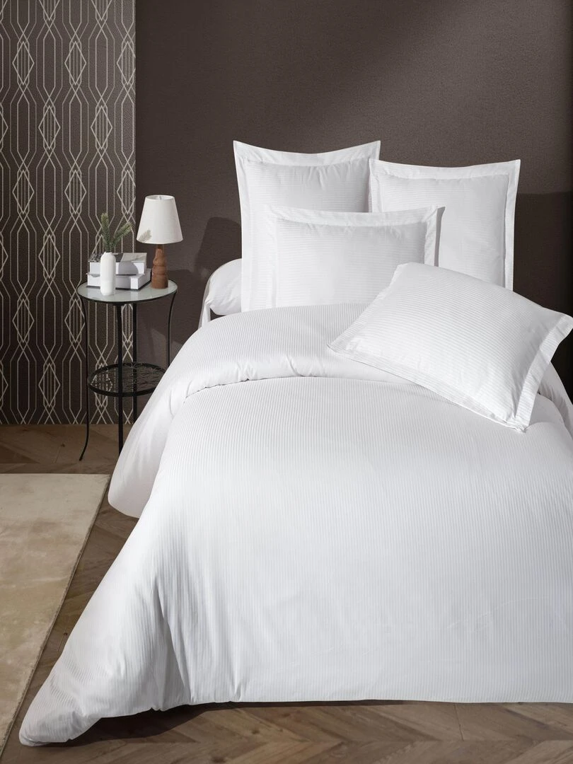 Housse de couette satin de coton rayé Blanc